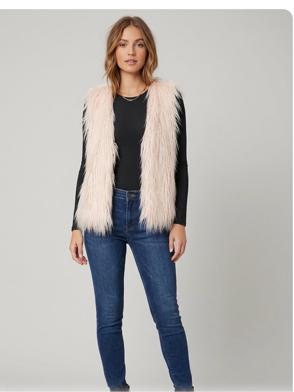 Tart Collections Long-Pile Faux Fur Vest in Pale Blush
